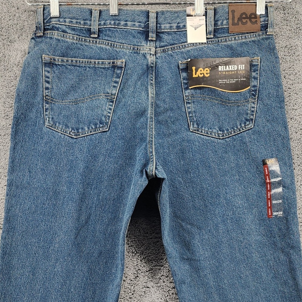 Lee Jeans Mens 38x29 Blue Medium Wash Denim Relaxed Fit Straight Leg Classic NWT